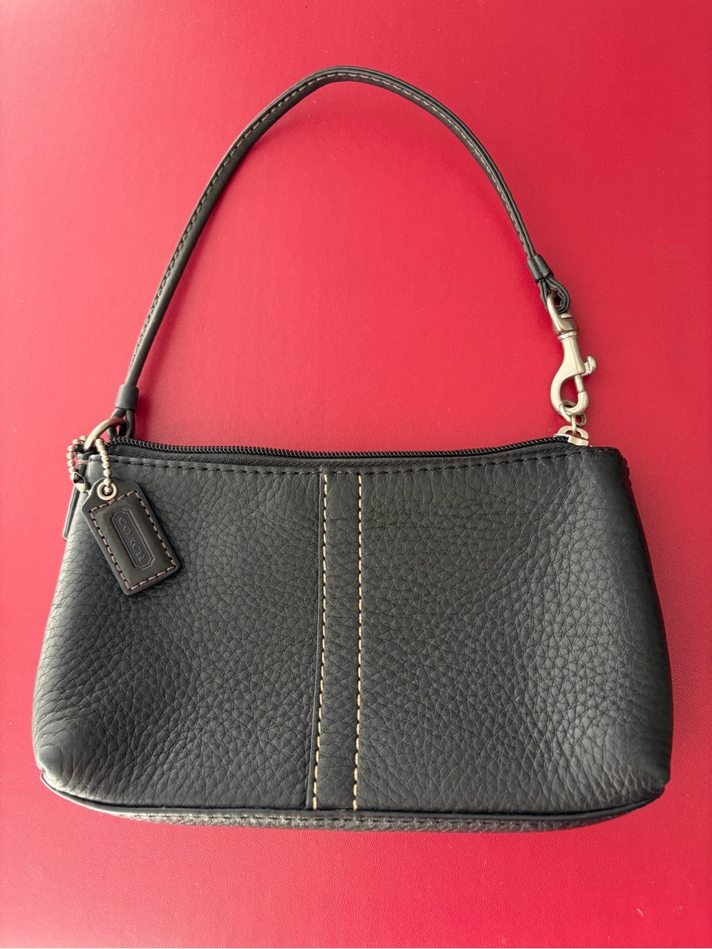 Vintage Coach Black Pebbled Leather Wristlet Excellent Shape